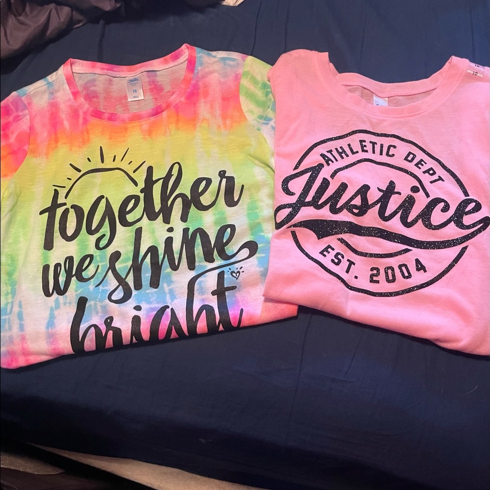 2 size 8 justice shirts both new 1 without tag